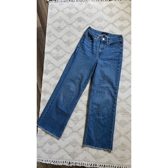 0118. Free Assembly Jeans Womens Blue Raw Hem High Rise Wide Leg Denim - Picture 1 of 6